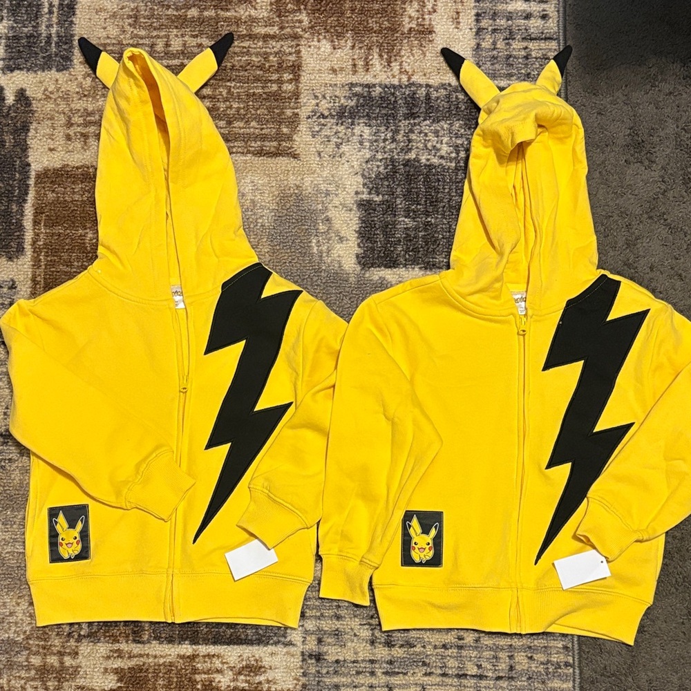 Yellow Pikachu Hoodies with Black Lightning Bolt x 2